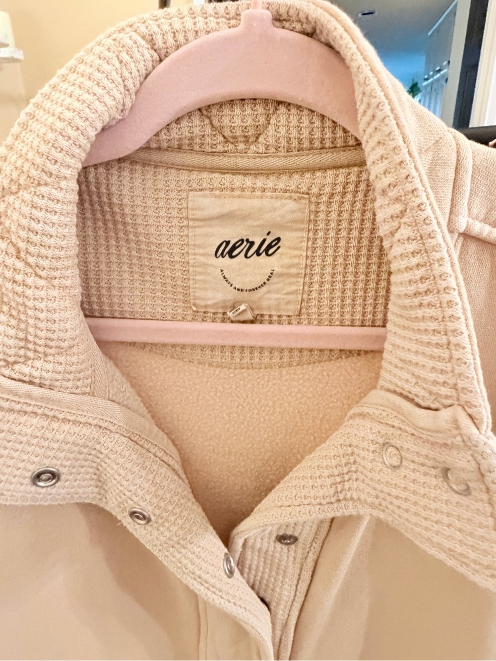 Aerie Cream Snap-Front Waffle Collar Pullover XXL/2X - Picture 2 of 7
